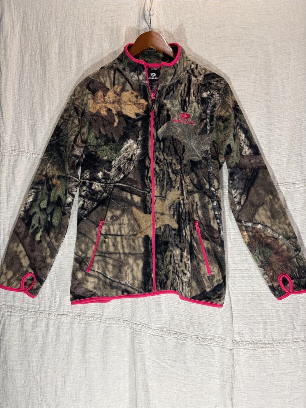 Mossy Oak Women's Camo Fleece Jacket Pink TrimFull Zip Size L EUC